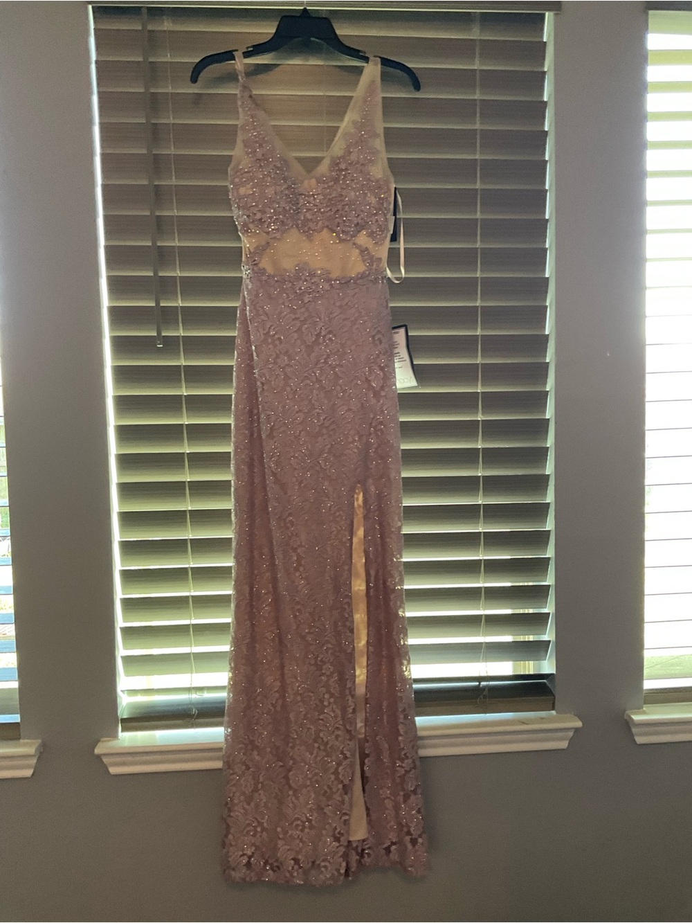 Macy's Dusty Rose Lace Sequin Evening Gown